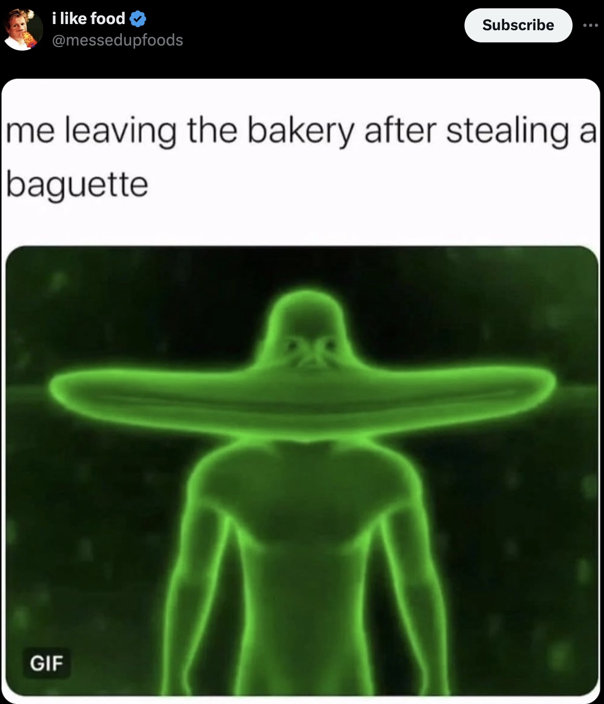 screenshot - i food Subscribe me leaving the bakery after stealing a baguette Gif