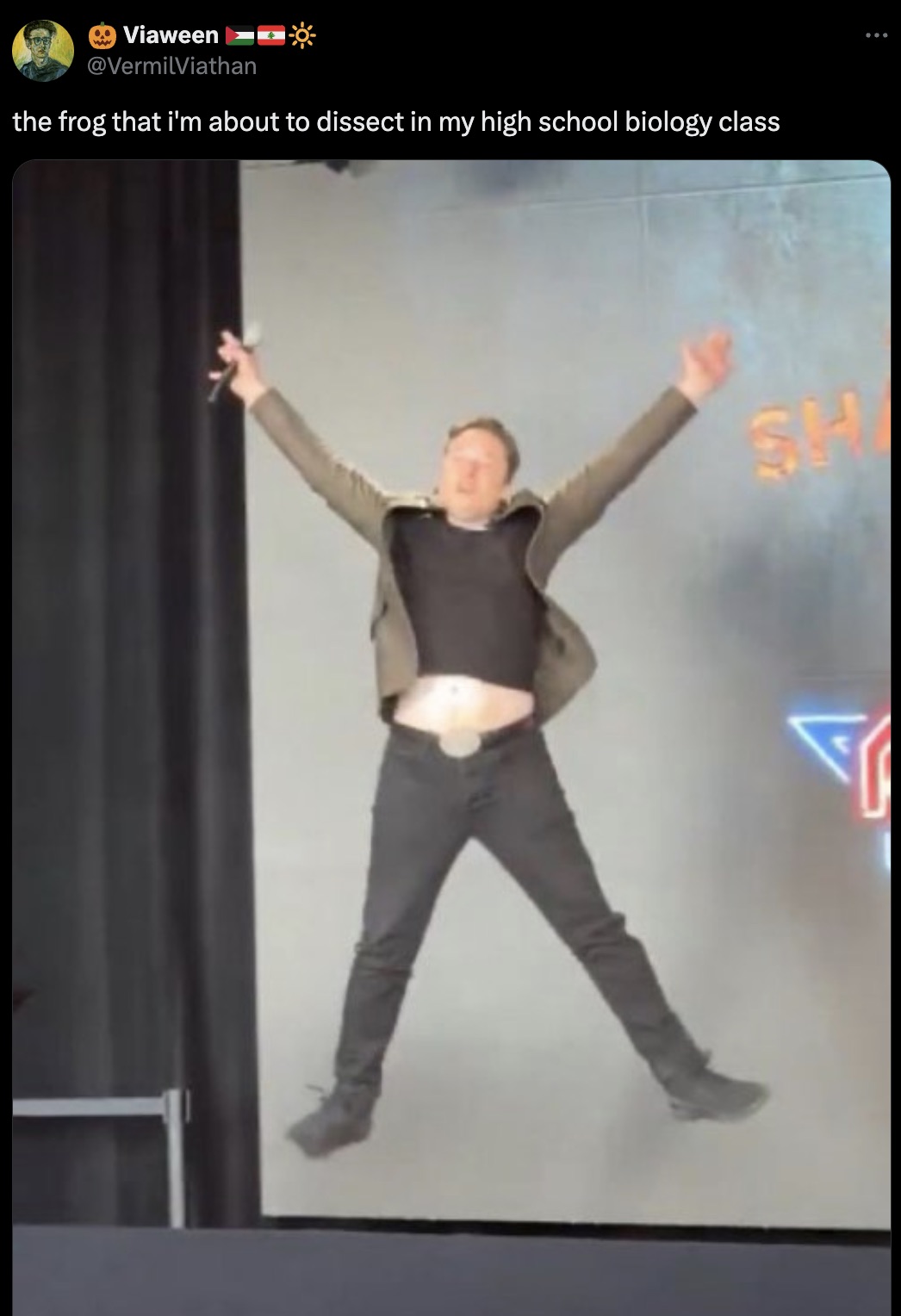 elon musk dancing - Viaween the frog that i'm about to dissect in my high school biology class