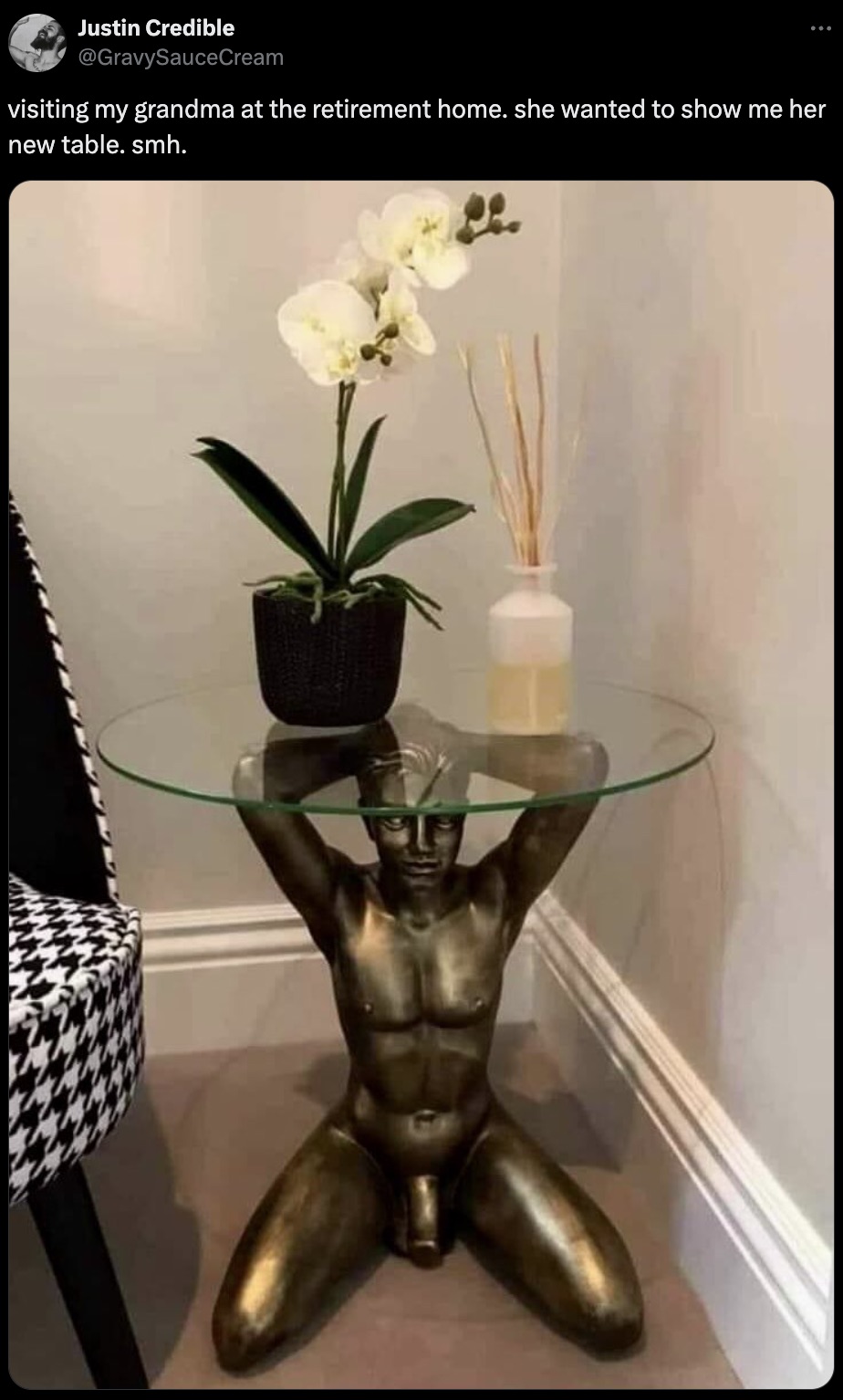 artificial flower - Justin Credible visiting my grandma at the retirement home. she wanted to show me her new table.smh.