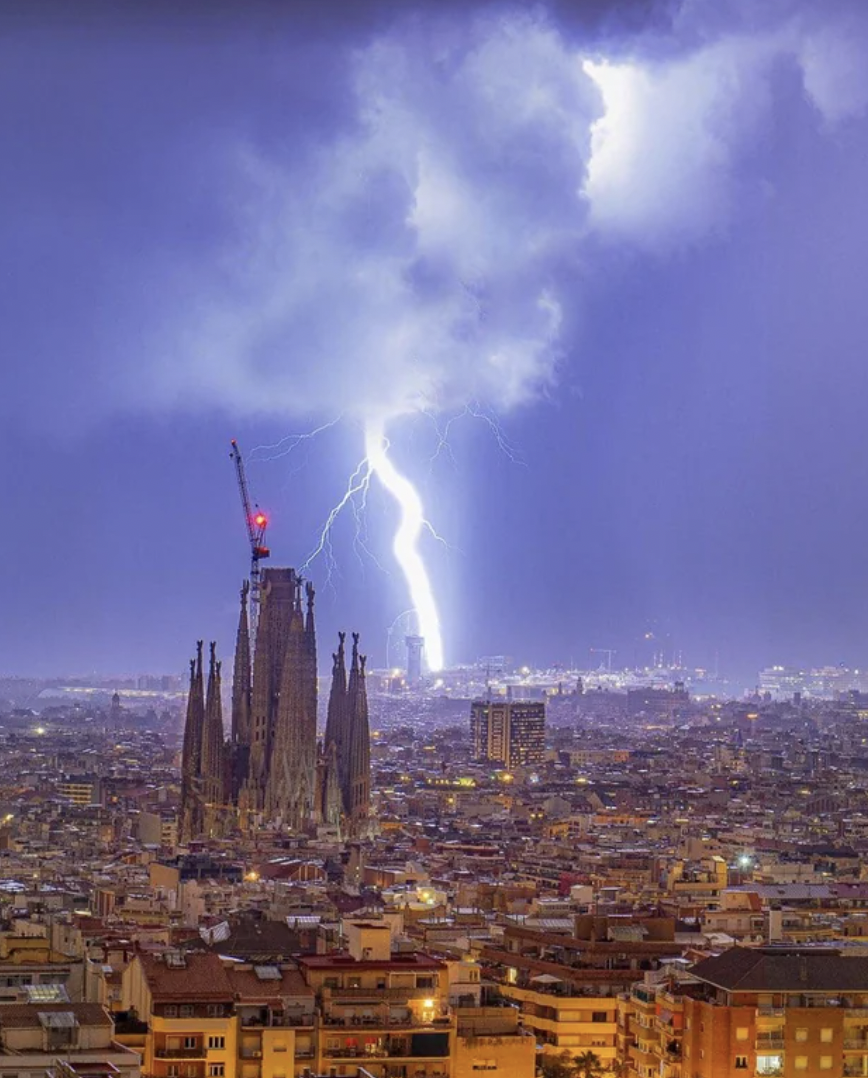 Lighting striking Barcelona.