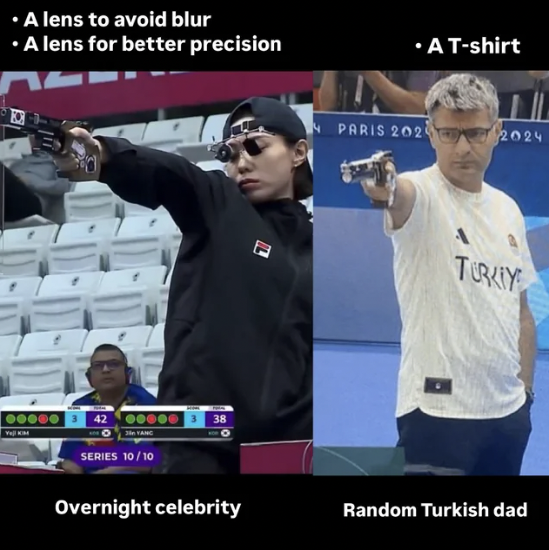 turkish olympic shooter meme - A lens to avoid blur A lens for better precision 42 Series 1010 38 A Tshirt Paris 202 2024 Turkiy Overnight celebrity Random Turkish dad