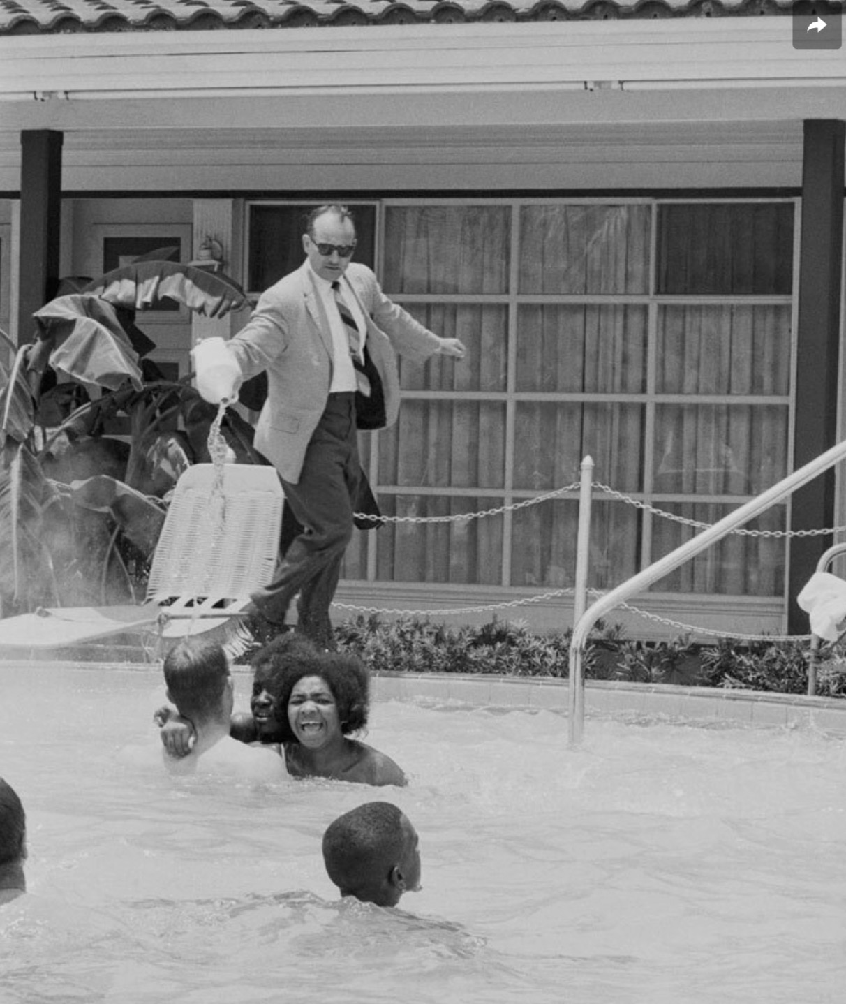 hotel owner pouring acid in pool 1964