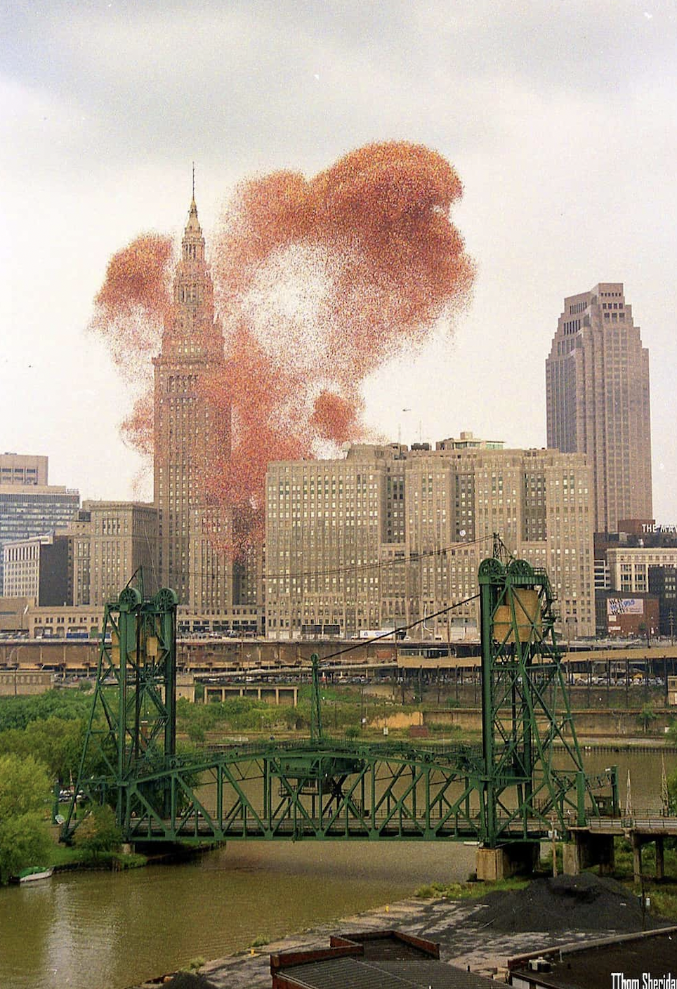 Cleveland released 1.5 million balloons as part of a charity event called "The Great Balloon Race," raising money for children's health care. September 25, 1986.