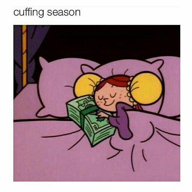 girl sleeping with money cartoon - cuffing season