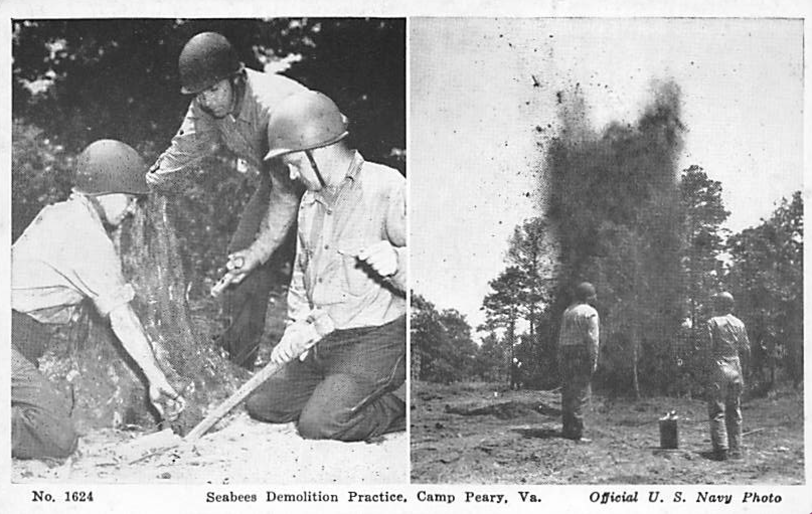 seabees camp peary ww2 - No. 1624 Seabees Demolition Practice, Camp Peary, Va. Official U. S. Navy Photo