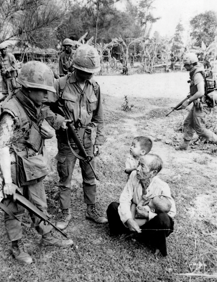 American soldiers looking down at Vietnamese civilians during the My Lai massacre. 1968. American court-martials convicted 95 U.S. Army soldiers and 27 U.S. Marines of murder or manslaughter in the deaths of Vietnamese civilians, however many faced reduced sentences, because massacring civilians was effectively official policy.