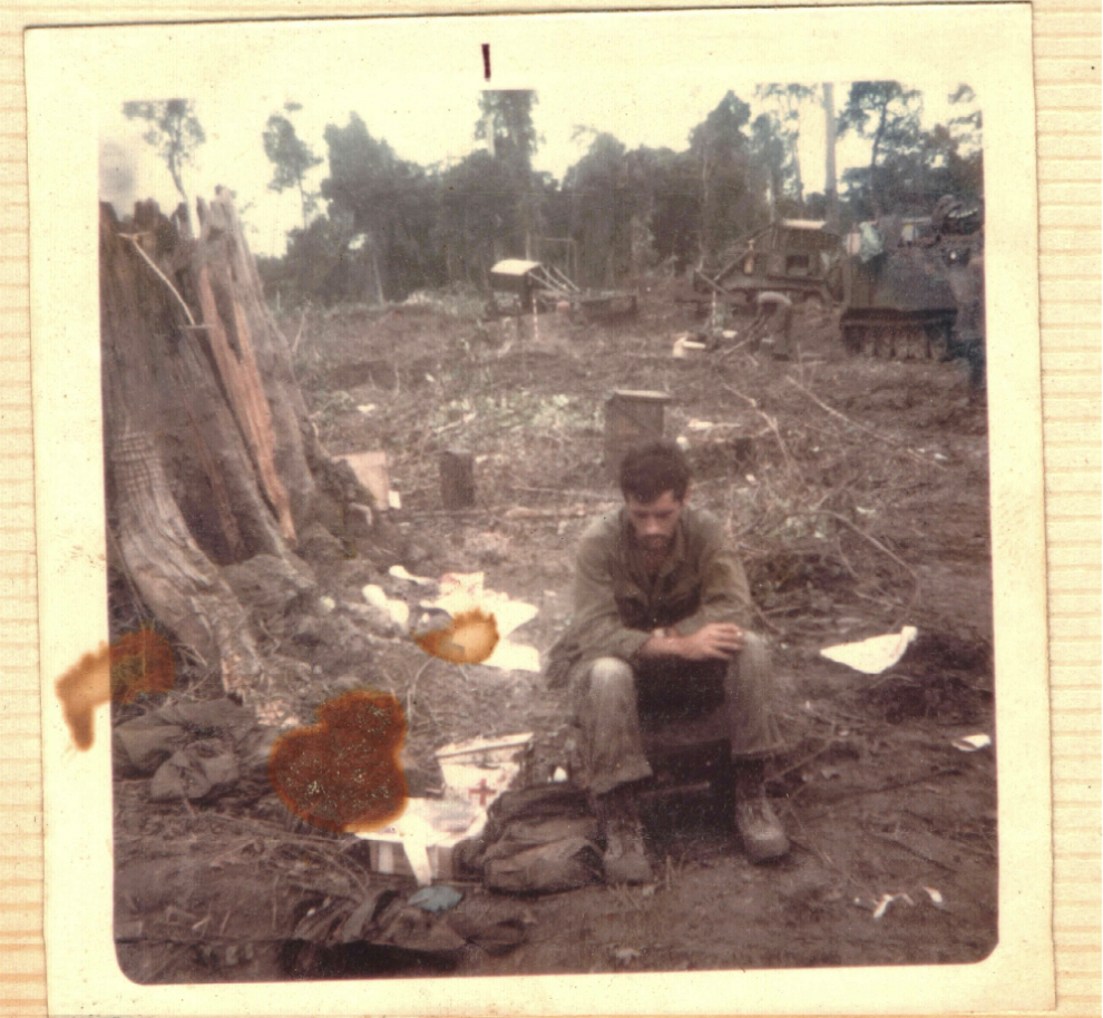 A combat medic after a night when North Vietnamese attacked his fire support base.