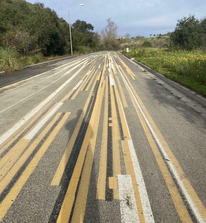 This unused stretch of road is used to train / practice / test equipment for painting road lines.