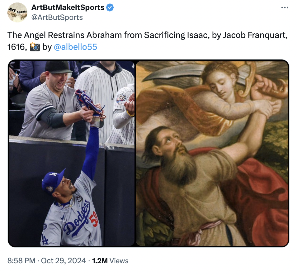 college baseball - Art Sports ArtButMakeltSports The Angel Restrains Abraham from Sacrificing Isaac, by Jacob Franquart, 1616, by Dodgers 1.2M Views