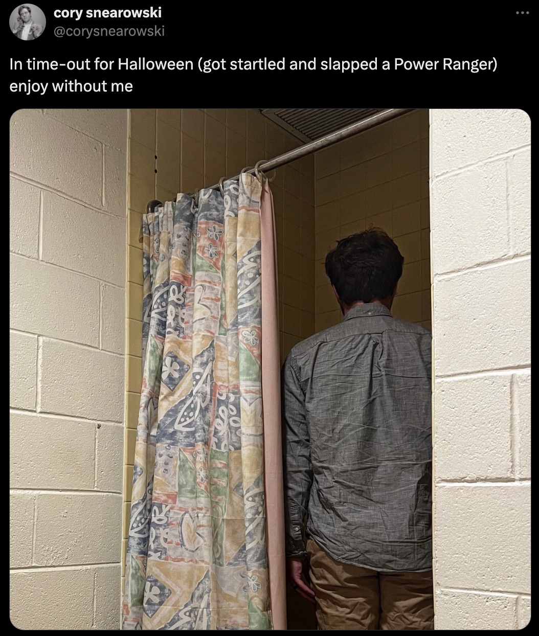 wall - cory snearowski In timeout for Halloween got startled and slapped a Power Ranger enjoy without me