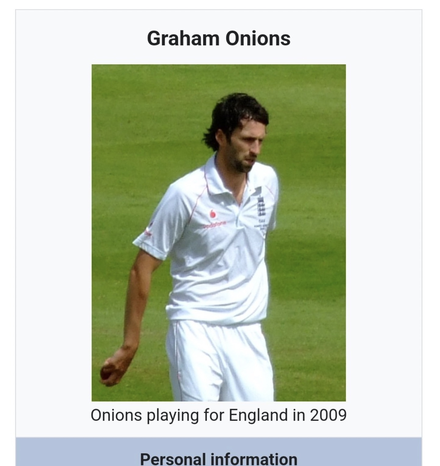 player - Graham Onions Onions playing for England in 2009 Personal information