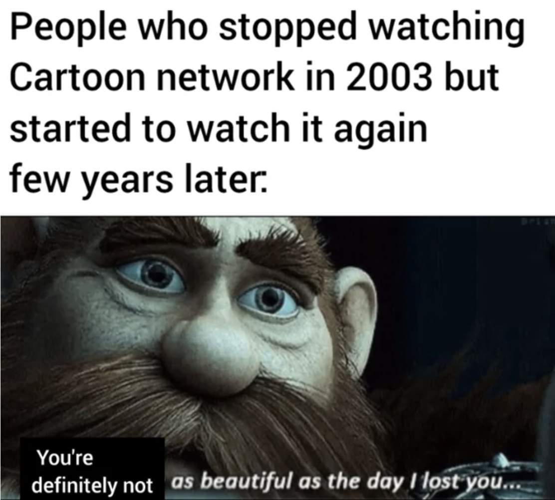 photo caption - People who stopped watching Cartoon network in 2003 but started to watch it again few years later. You're definitely not as beautiful as the day I lost you... Dfeat