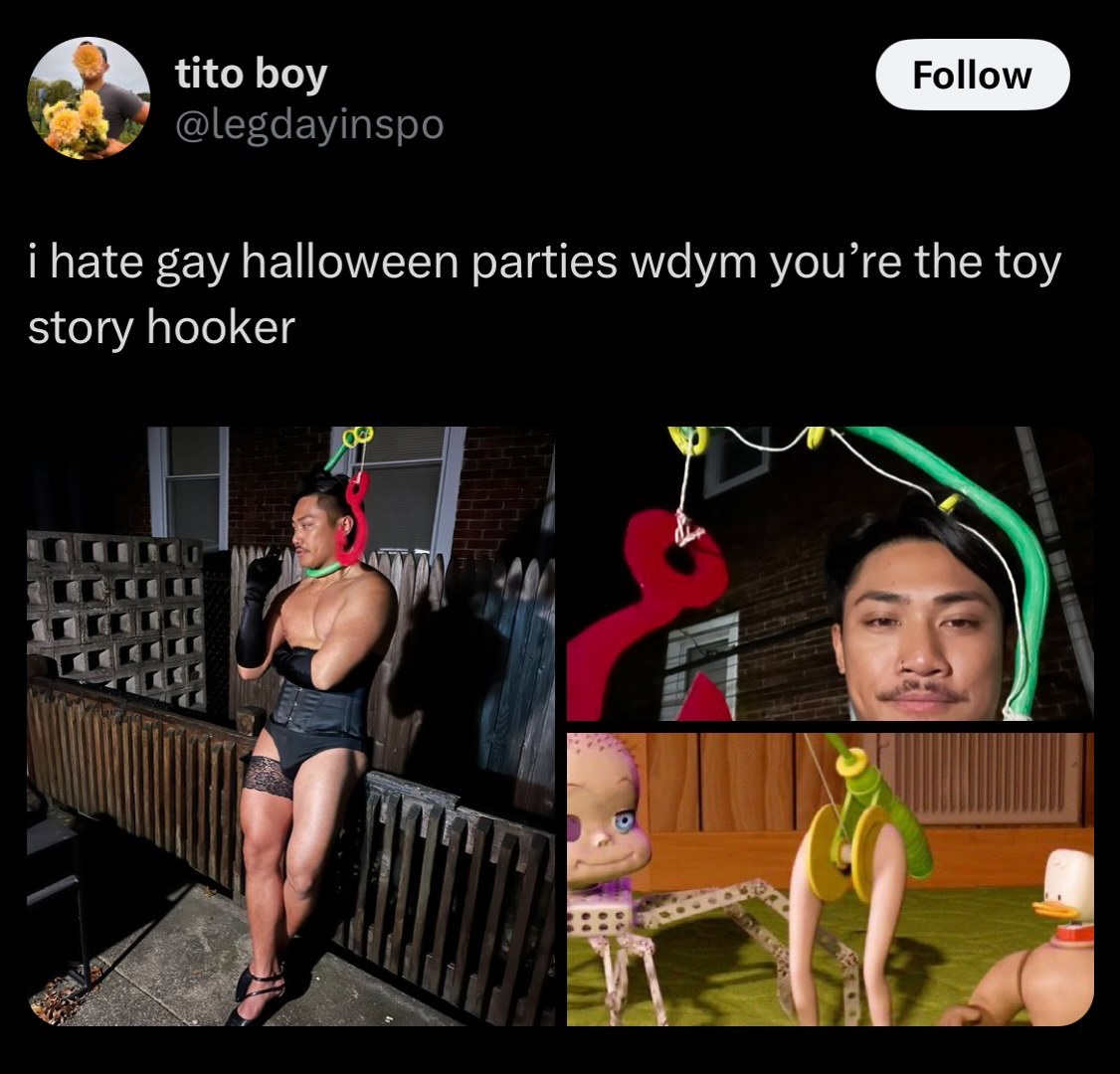 screenshot - tito boy i hate gay halloween parties wdym you're the toy story hooker