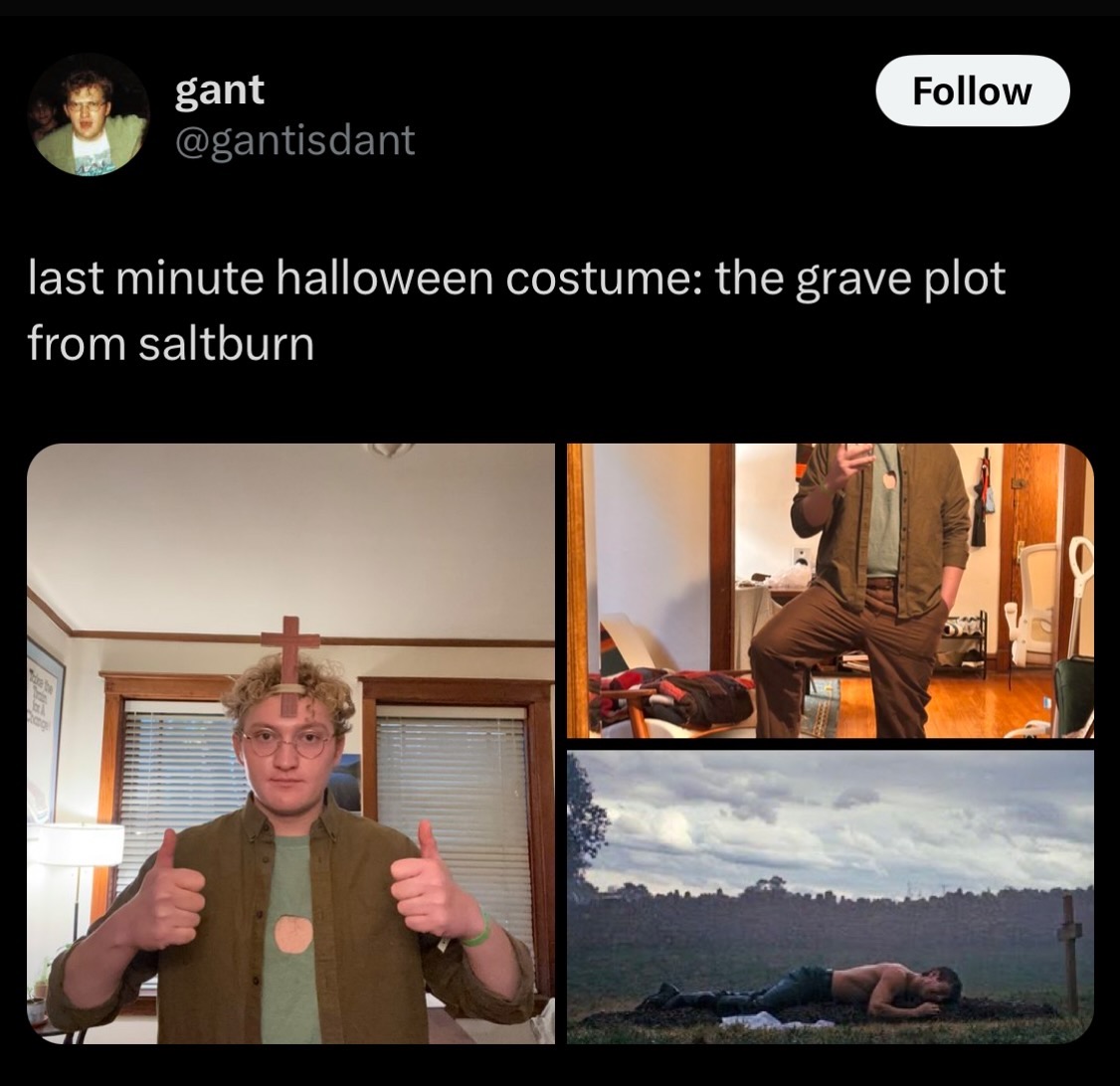 screenshot - gant last minute halloween costume the grave plot from saltburn