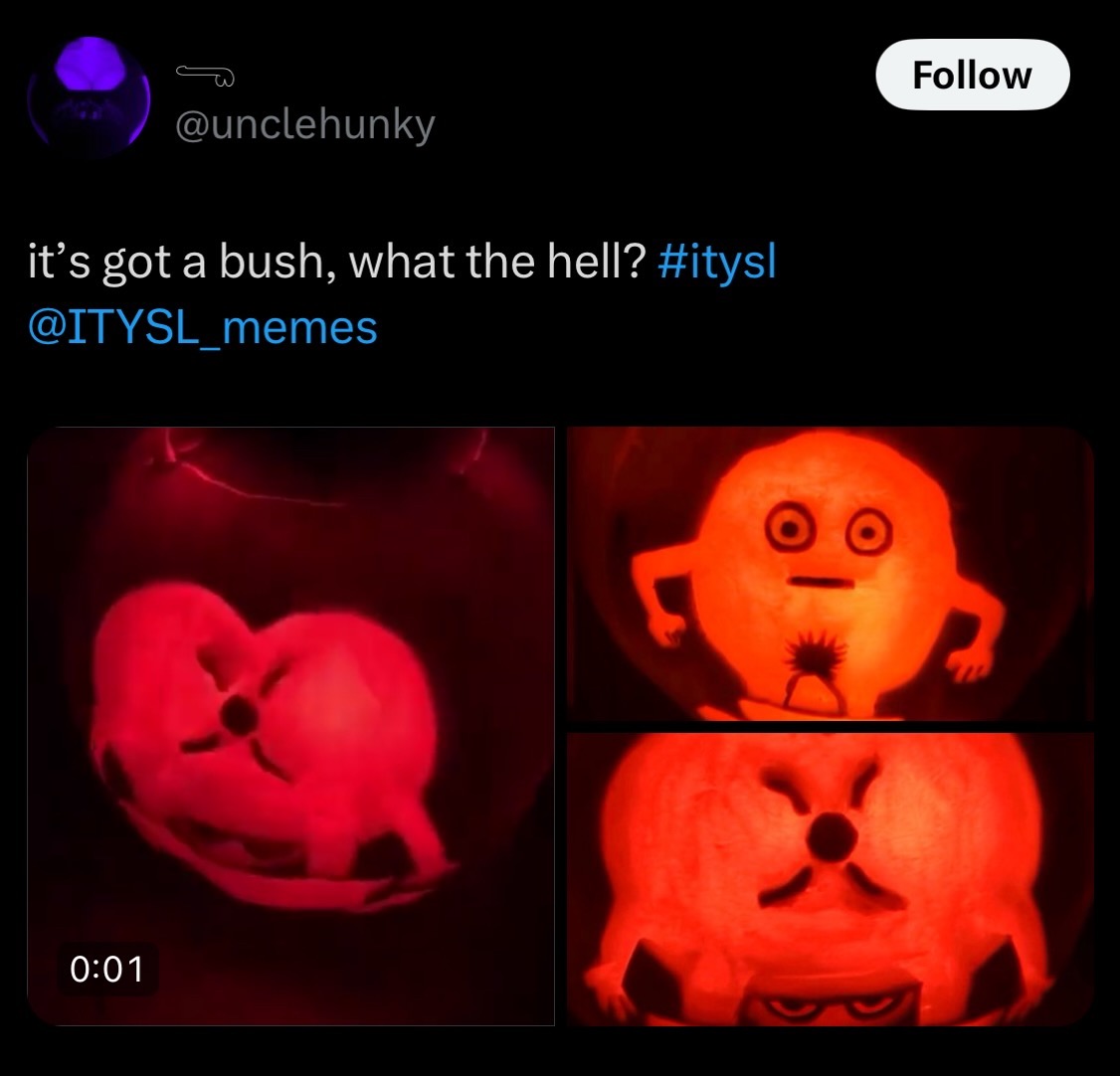 jack-o'-lantern - it's got a bush, what the hell?