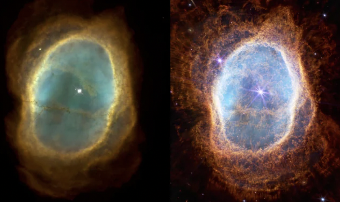 Hubble vs James Webb Space Telescope, the Ring Nebula. 