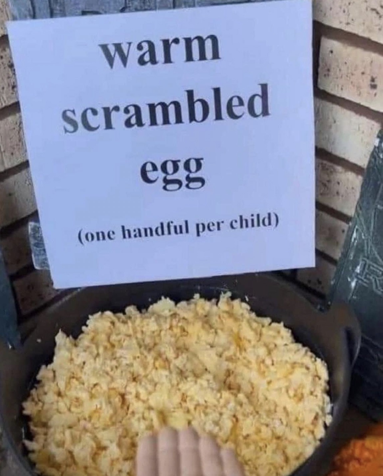 scrambled egg one handful per child - warm scrambled egg one handful per child