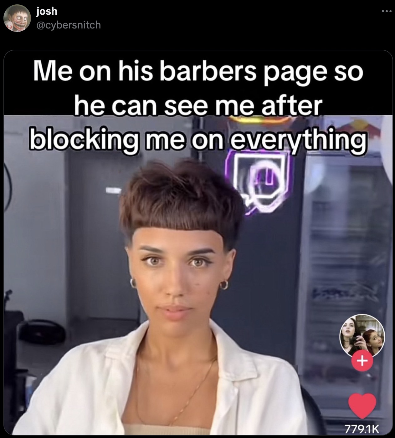 photo caption - josh Me on his barbers page so he can see me after blocking me on everything