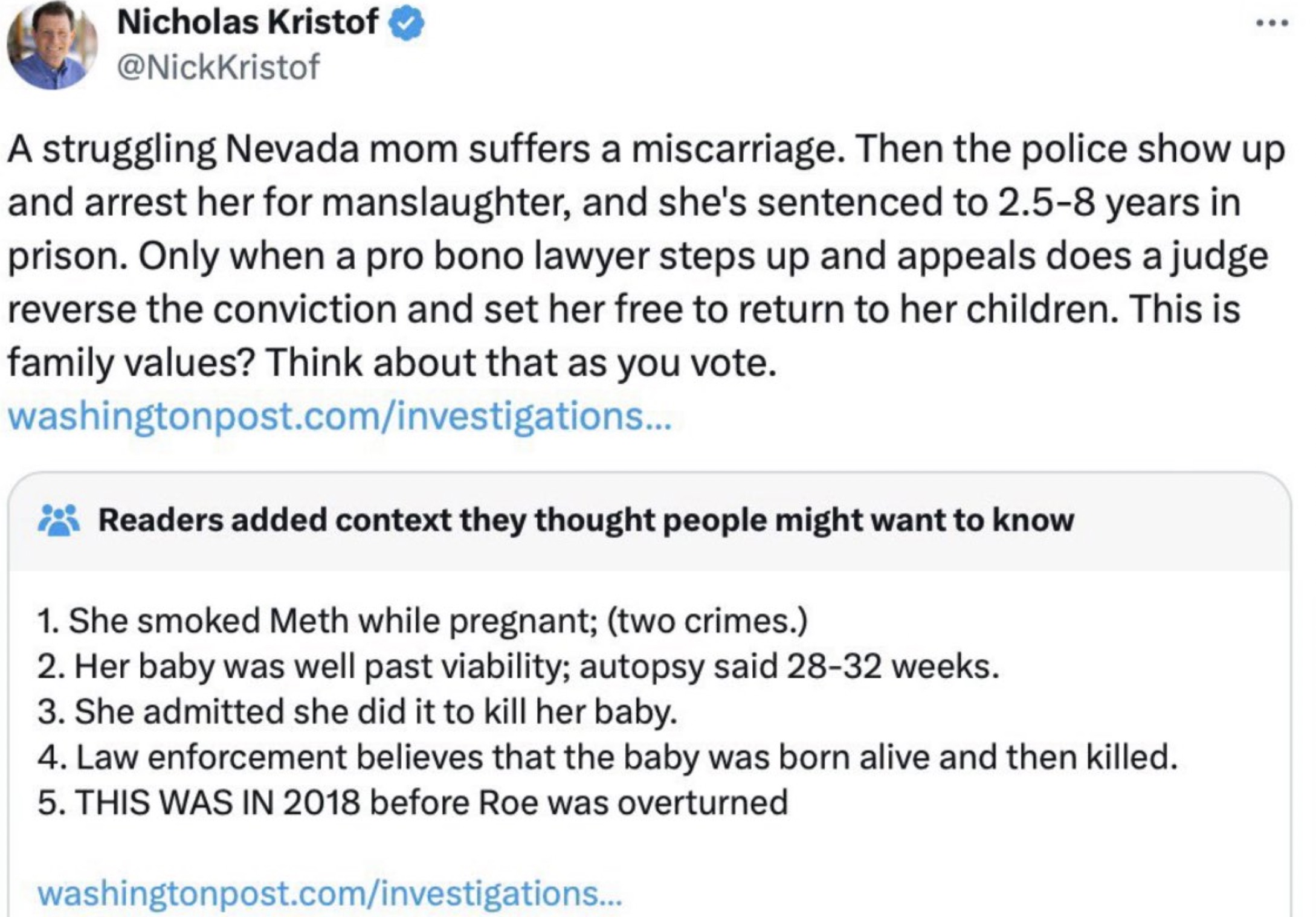 screenshot - Nicholas Kristof A struggling Nevada mom suffers a miscarriage. Then the police show up and arrest her for manslaughter, and she's sentenced to 2.58 years in prison. Only when a pro bono lawyer steps up and appeals does a judge reverse the co