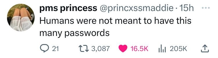 parallel - pms princess . 15h Humans were not meant to have this many passwords 21 17 3,087