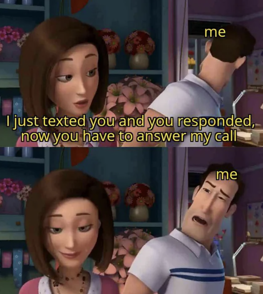 bee movie ken meme template - me I just texted you and you responded, now you have to answer my call me