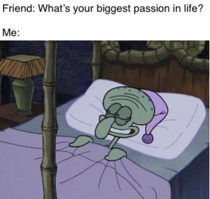 squidward sleeping meme - Friend What's your biggest passion in life? Me