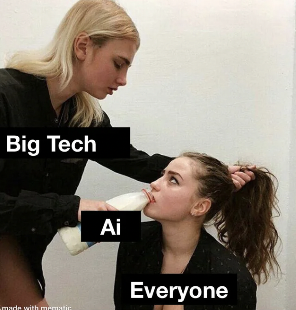 two girls milk - Big Tech Ai made with mematic Everyone