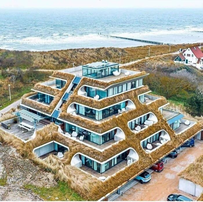 This furry looking structure is actually a hotel  called Duinhotel Tien Torens, located in the Netherlands.