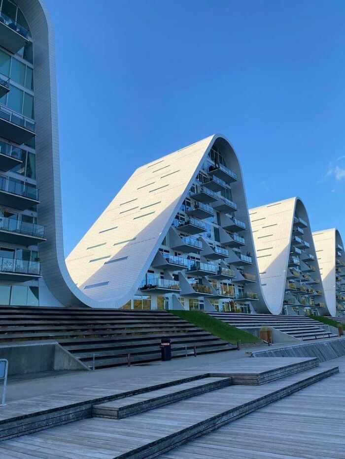 In this residential building located in Vejle, Denmark is known as 'the wave' for obvious reasons.