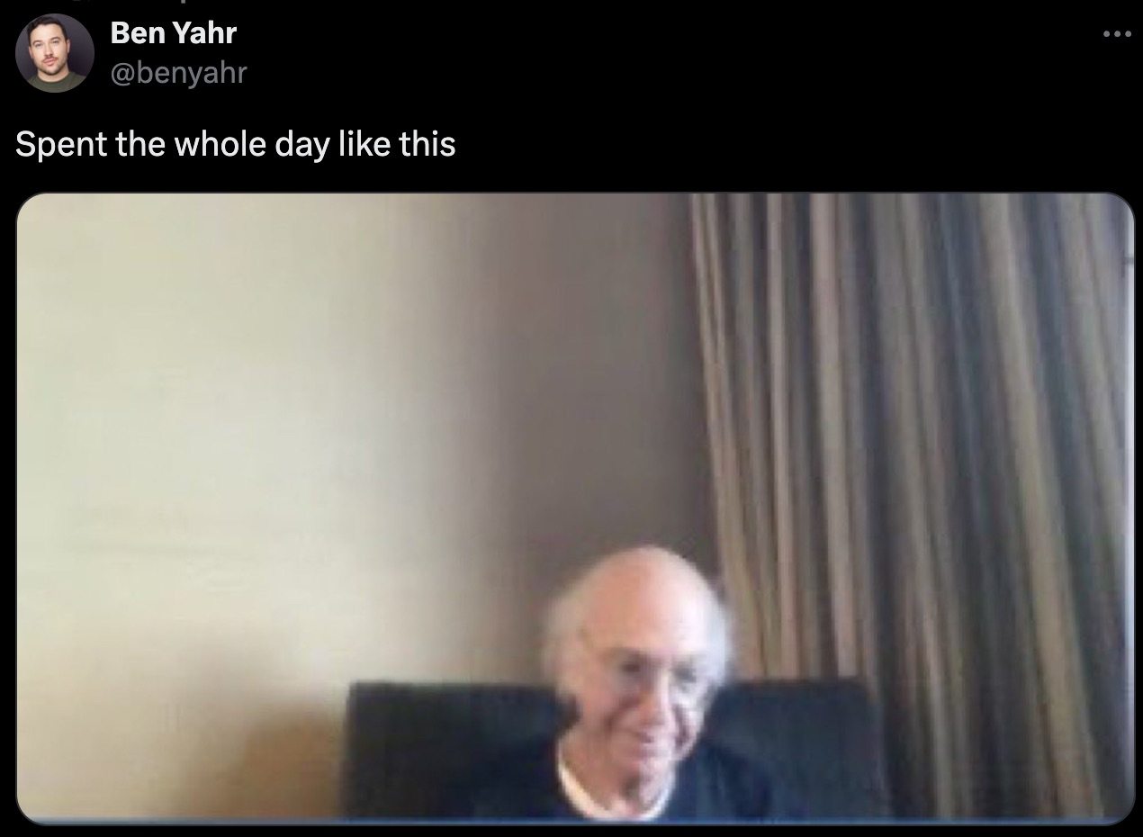 larry david meme zoom call - Ben Yahr Spent the whole day this