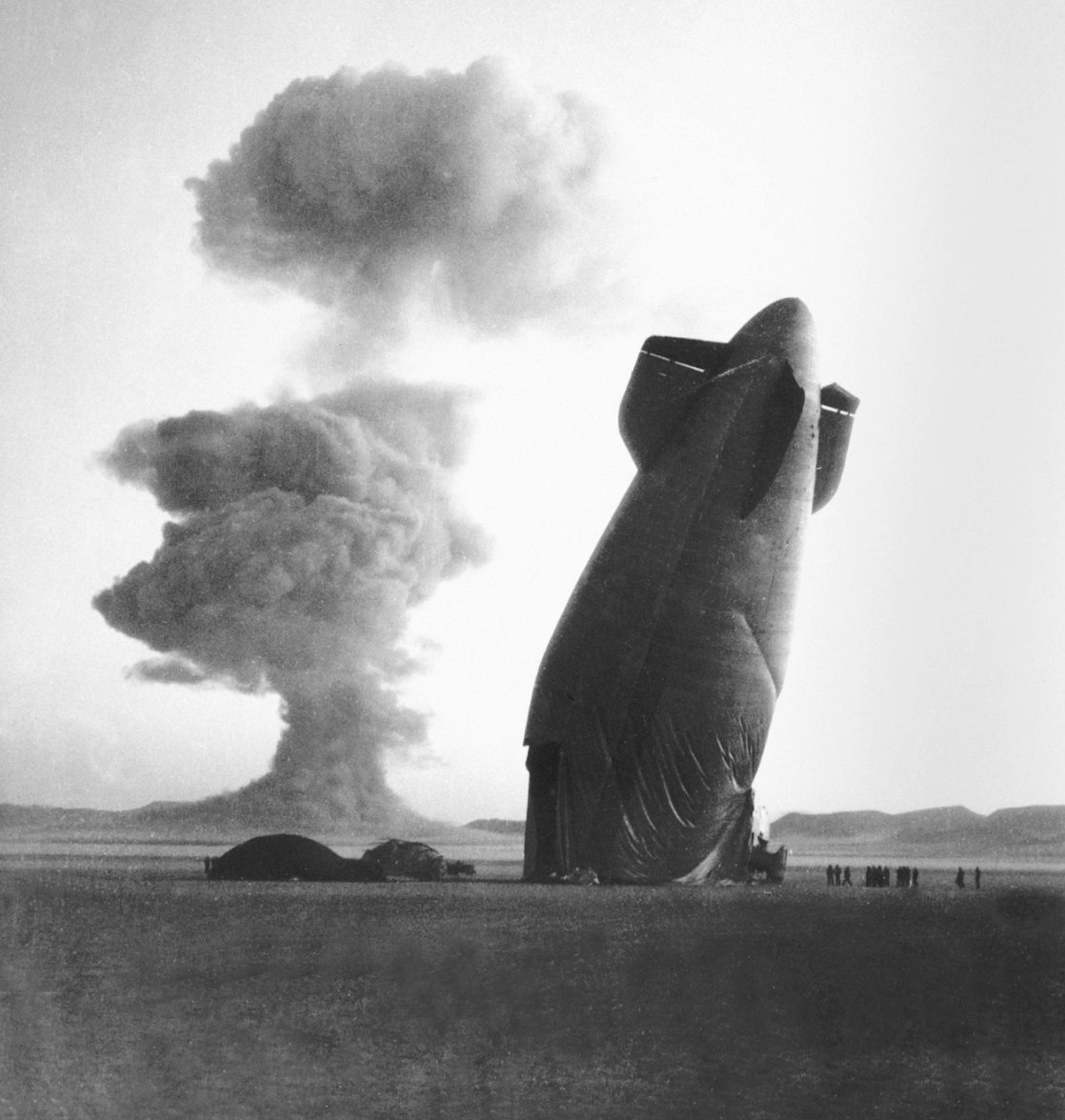 Blimp crashes due to nuclear test in Nevada, 1957.