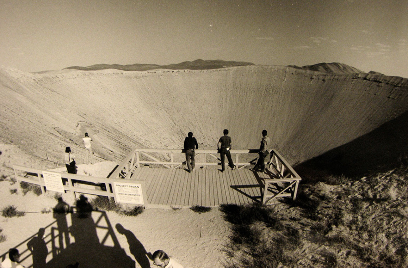 1950s 'Nuclear Tourism,' looking at a bomb test crater near Las Vegas.