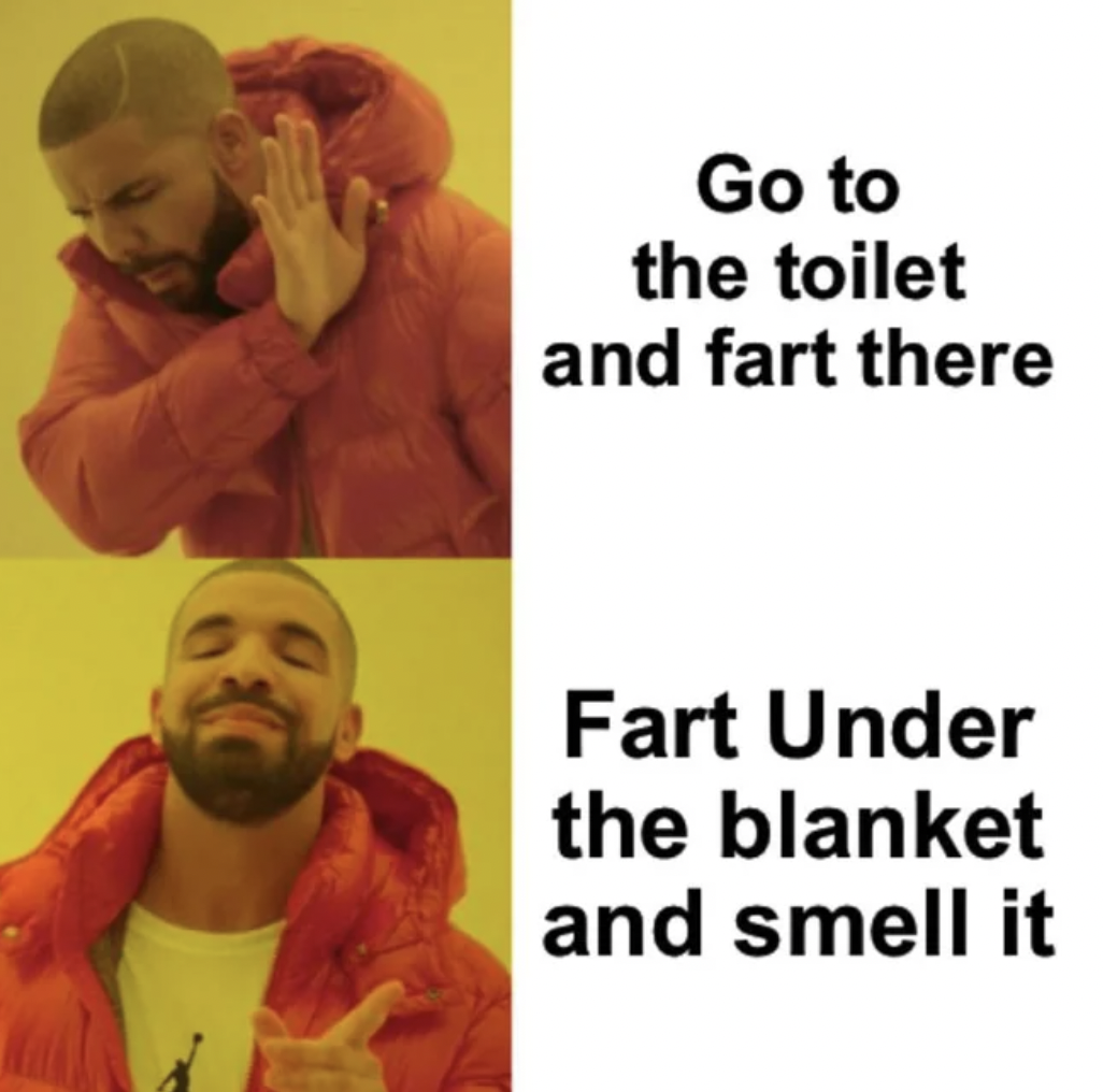 Meme - Go to the toilet and fart there Fart Under the blanket and smell it