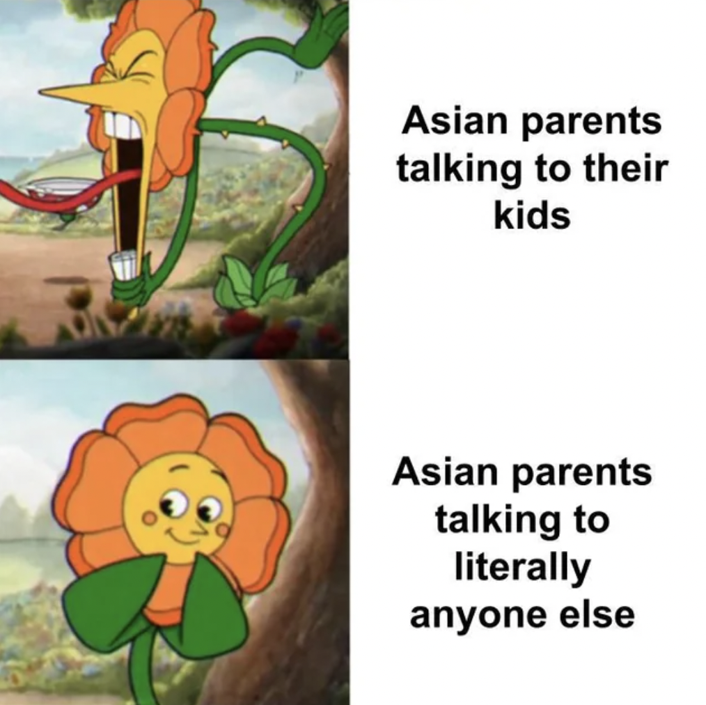 Asian parents talking to their kids Asian parents talking to literally anyone else