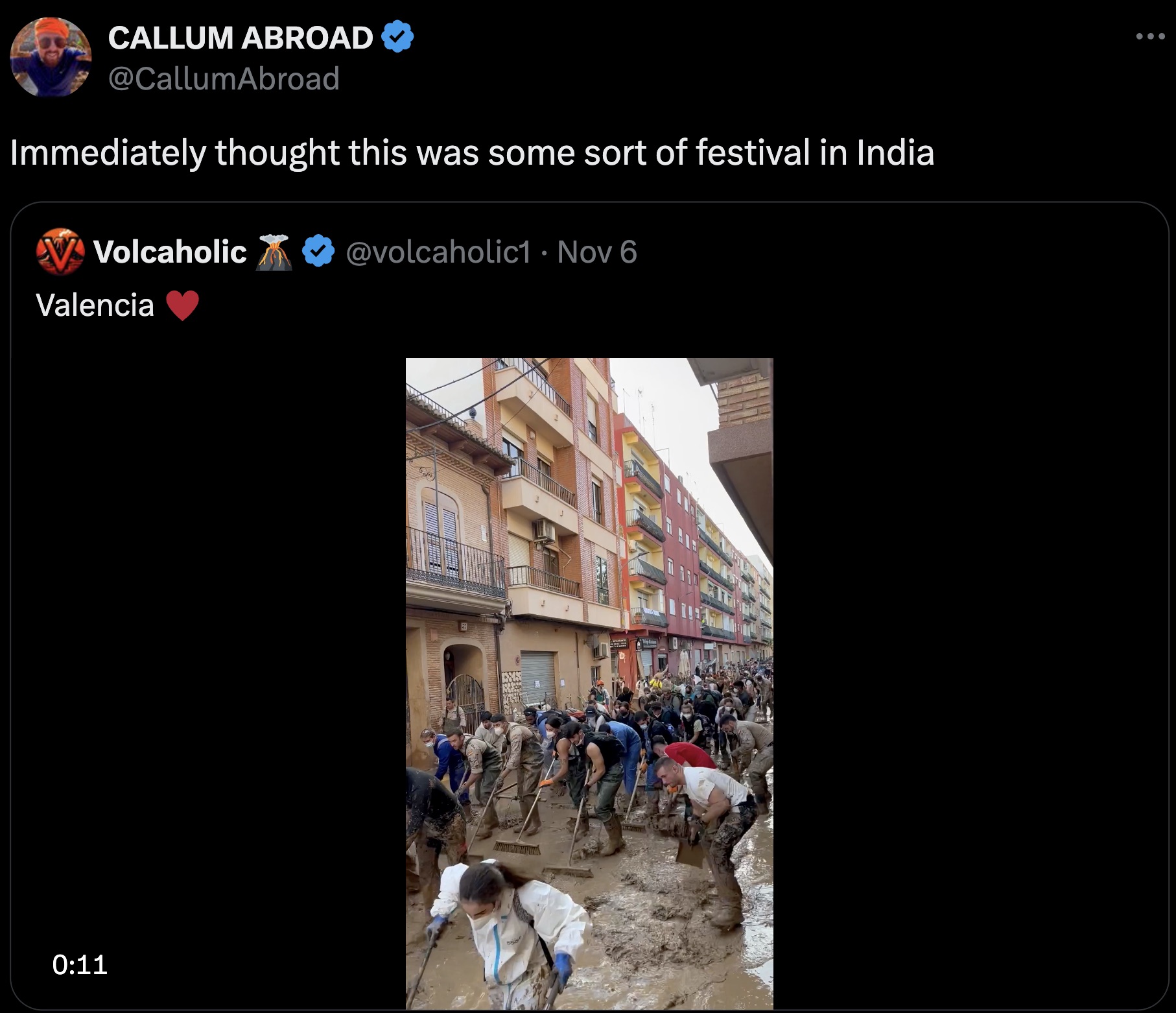 screenshot - Callum Abroad Immediately thought this was some sort of festival in India Volcaholic Valencia Nov 6