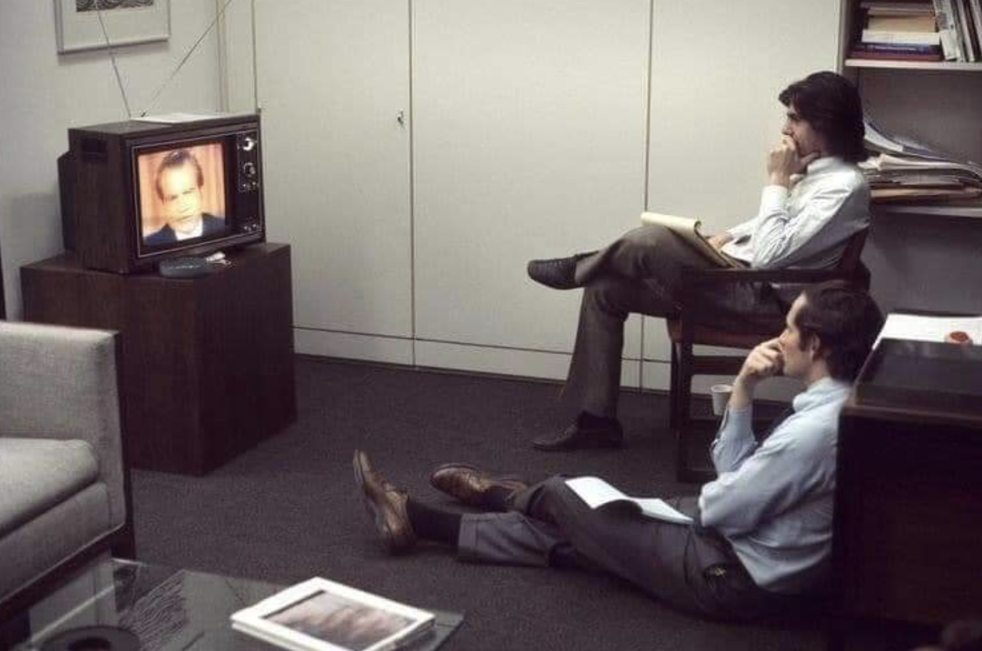 woodward and bernstein watching nixon resign - 900