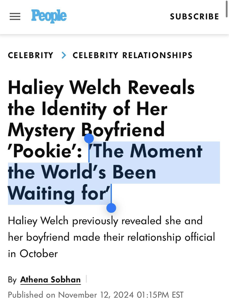 screenshot - People Subscribe Celebrity > Celebrity Relationships Haliey Welch Reveals the Identity of Her Mystery Boyfriend 'Pookie' The Moment the World's Been Waiting for Haliey Welch previously revealed she and her boyfriend made their relationship of