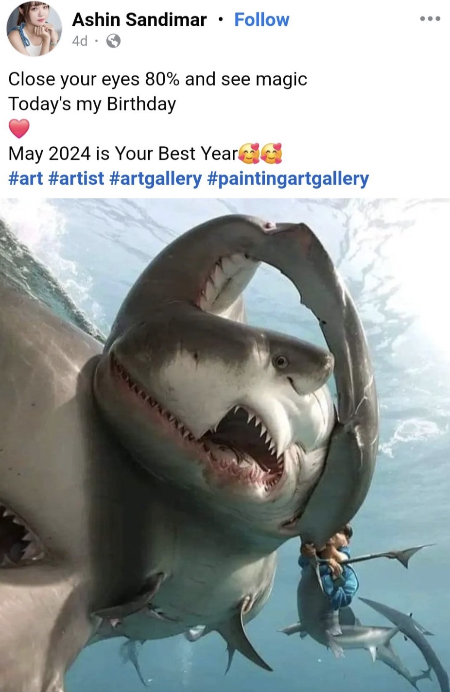 great white shark - Ashin Sandimar 4d Close your eyes 80% and see magic Today's my Birthday is Your Best Year