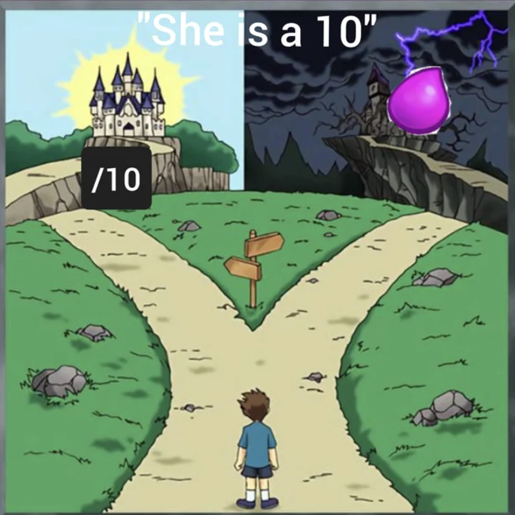 fork in the road meme - 10 "She is a 10"