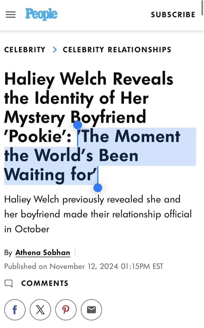 screenshot - People Subscribe Celebrity Celebrity Relationships Haliey Welch Reveals the Identity of Her Mystery Boyfriend 'Pookie' The Moment the World's Been Waiting for Haliey Welch previously revealed she and her boyfriend made their relationship offi