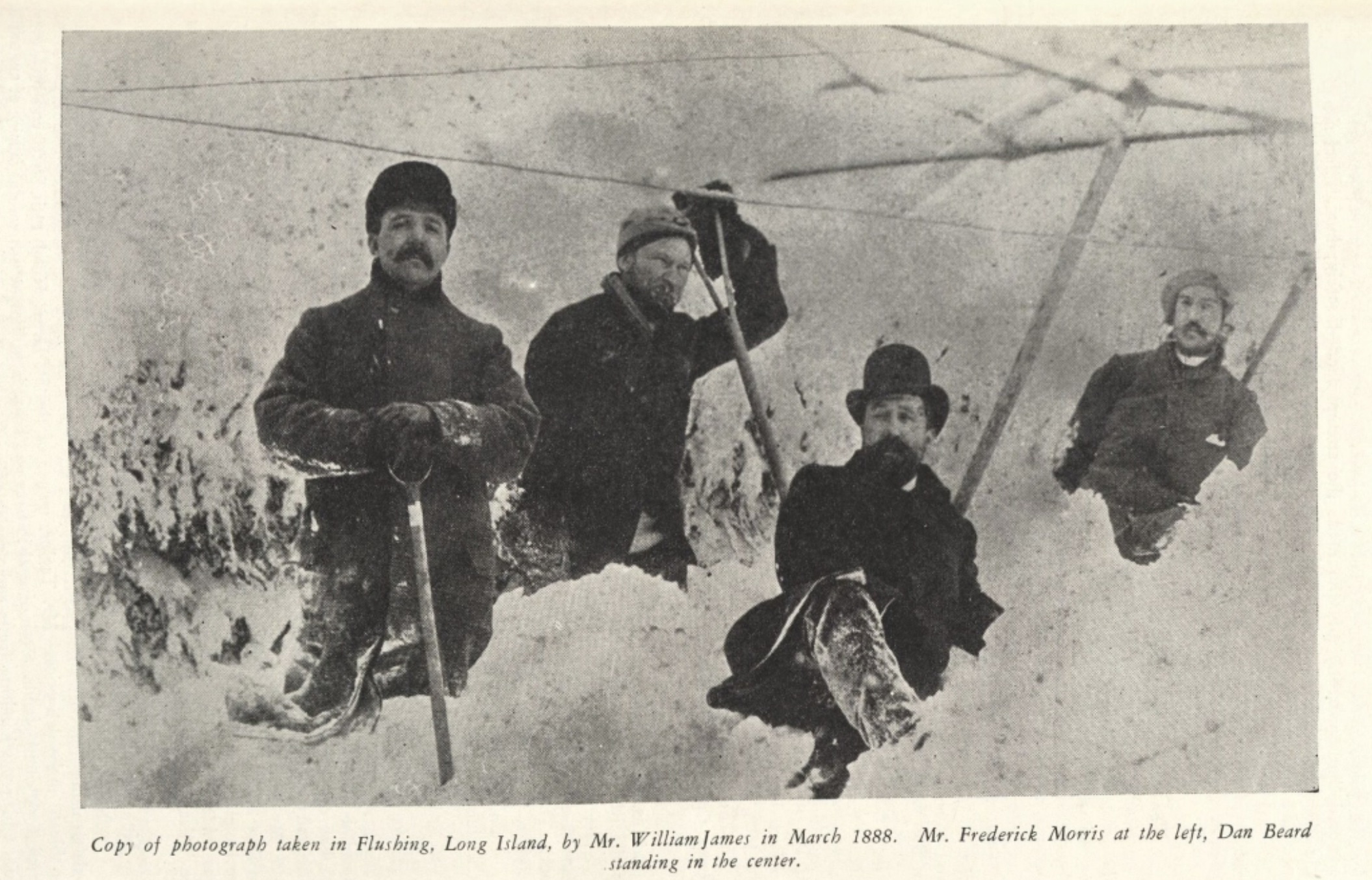 Hotel Pennsylvania - Copy of photograph taken in Flushing, Long Island, by Mr. William James in . Mr. Frederick Morris at the left, Dan Beard standing in the center.