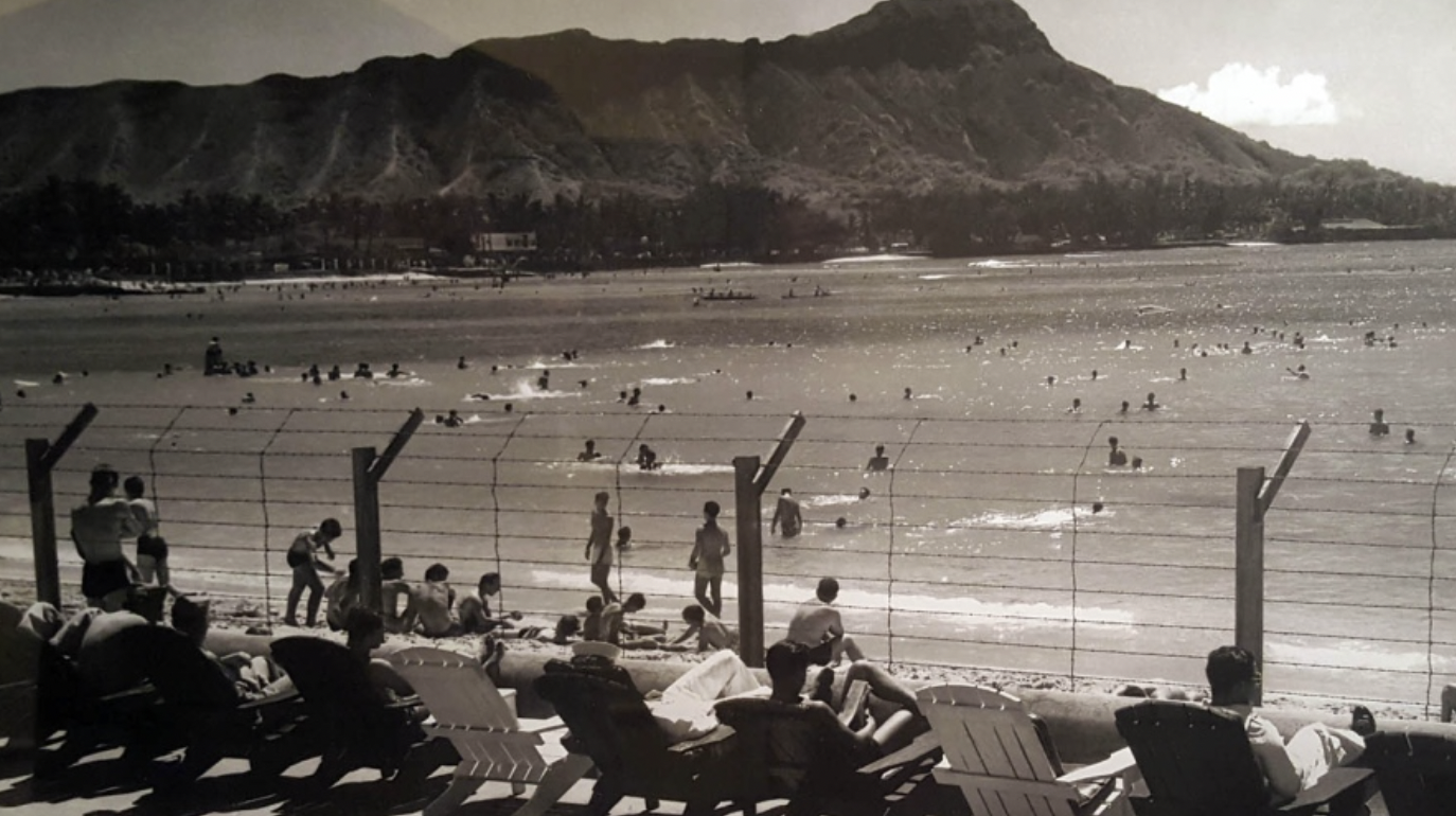 Martial law in practice during World War II: Waikiki, Hawaii, circa 1942.