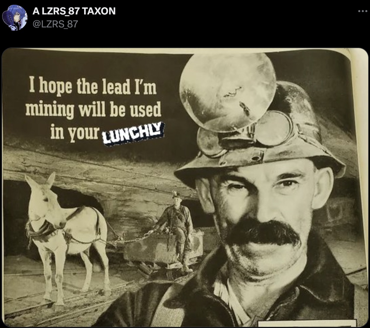 hope the lead im mining will - A Lzrs 87 Taxon I hope the lead I'm mining will be used in your Lunchly ...