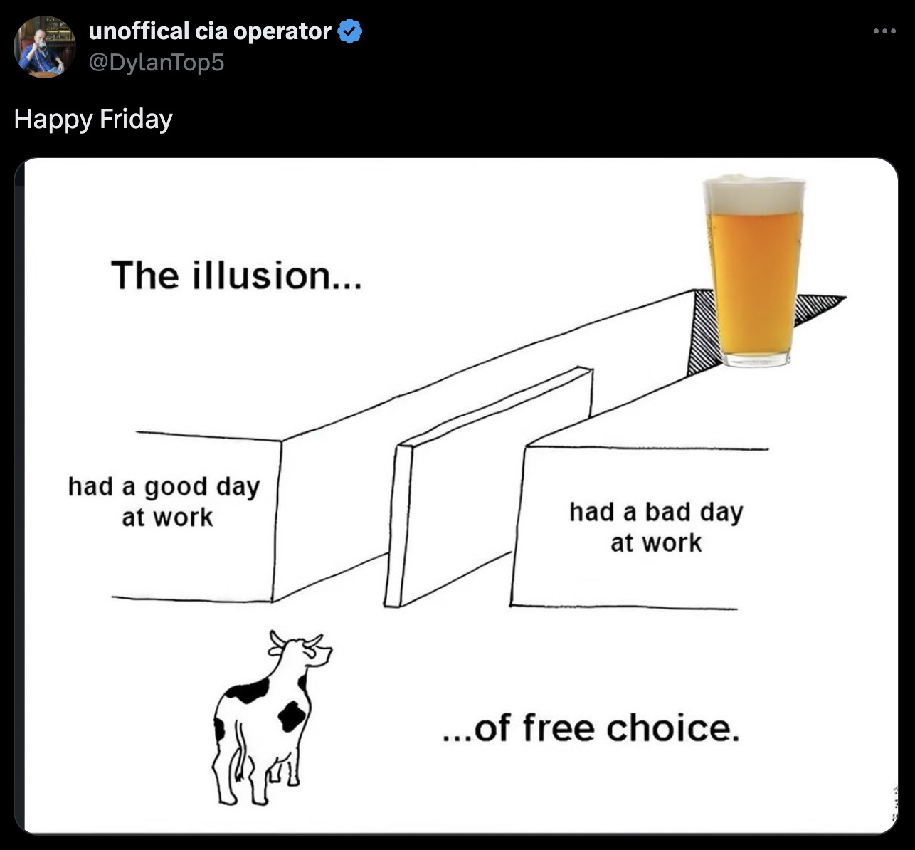 illusion of free choice - unoffical cia operator Happy Friday The illusion... had a good day at work had a bad day at work ...of free choice. ...