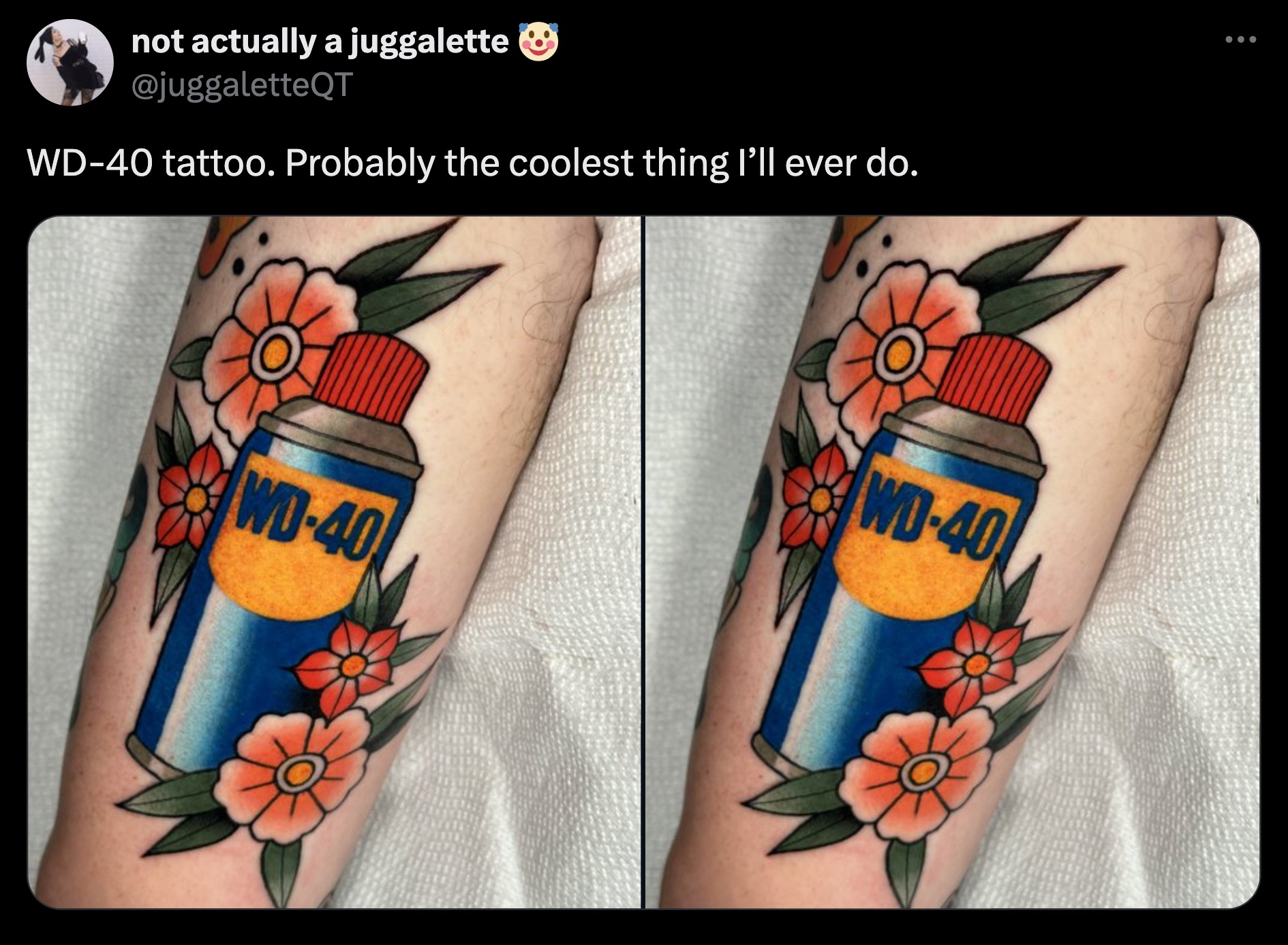 tattoo - not actually a juggalette Wd40 tattoo. Probably the coolest thing I'll ever do. B Wd40 Wd40