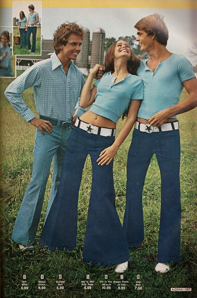 flare jeans 70s - 3 4 A Baggy Shirt Jeans 5.99 8.99 4.99 5 Sueded Belt His Her Knit Tops 4.99 6 7 B His 'n Her Baggy Pants Star 36Inch 10.99 26inch 9.99 Belt 7.50 Aldens 287