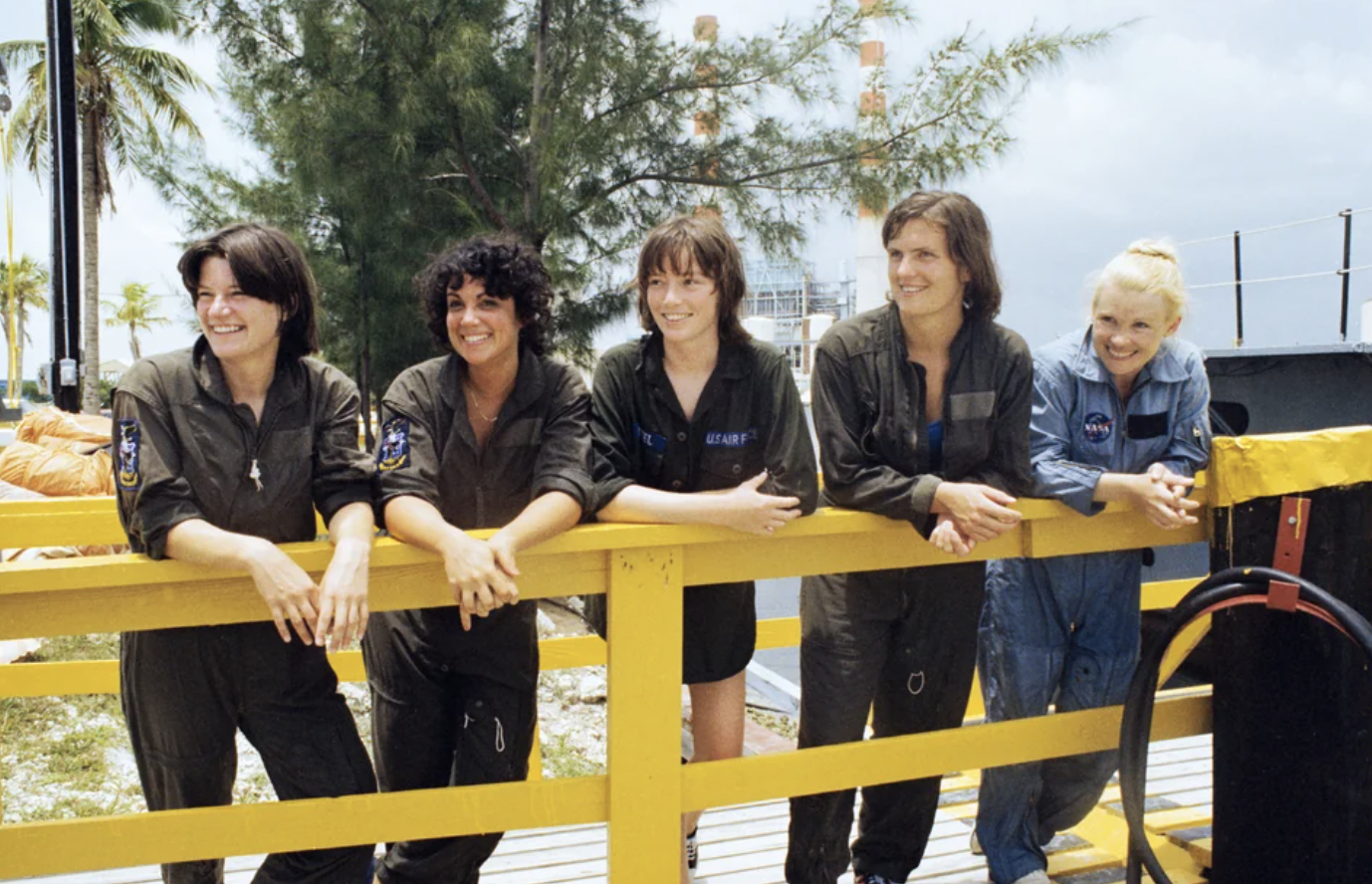 A group of astronaut candidates take a break during their training. In the coming years, they will be the first five American women in space. August,1978.