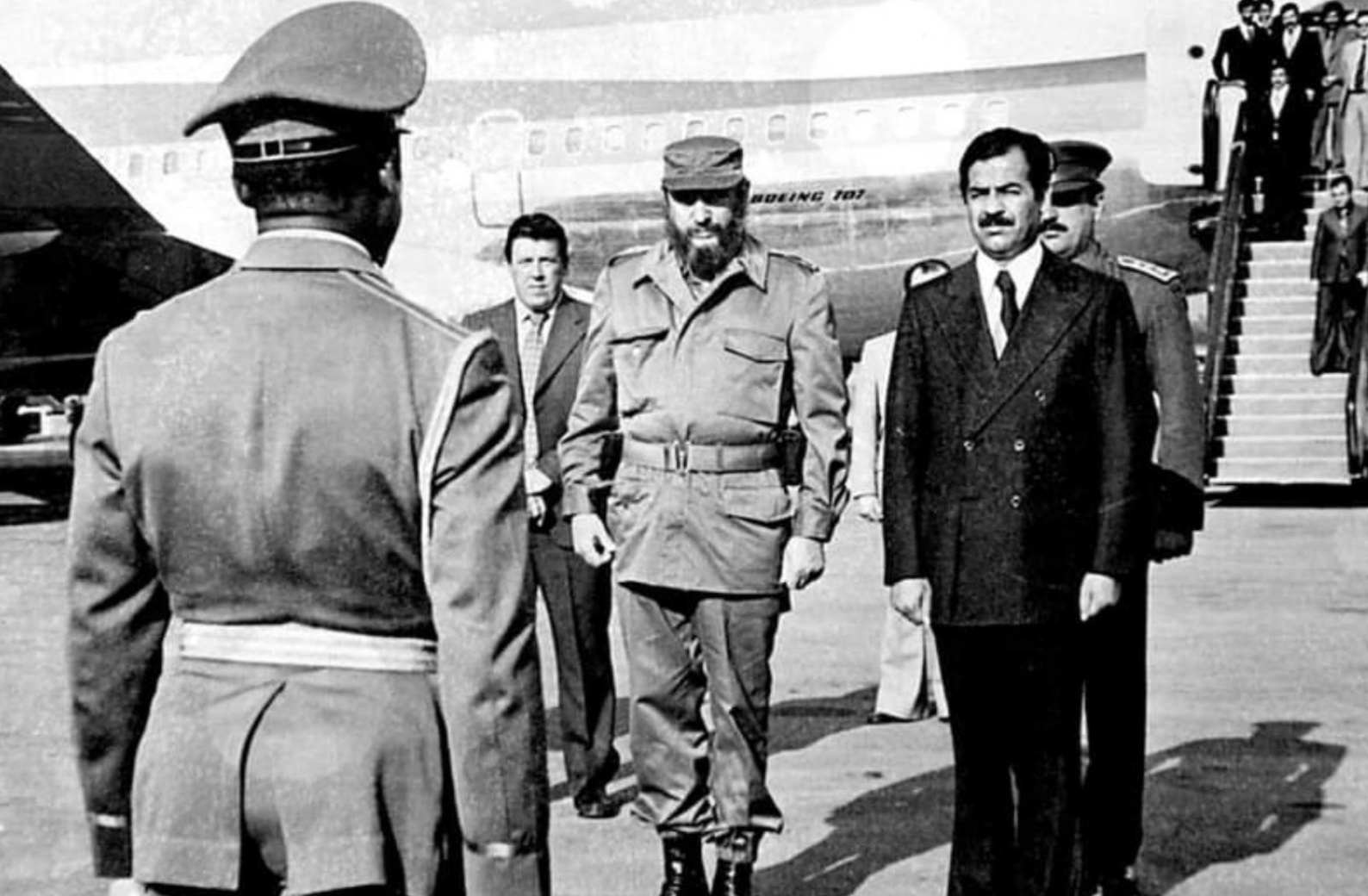 Saddam Hussein visits Fidel Castro in Cuba, 1978.