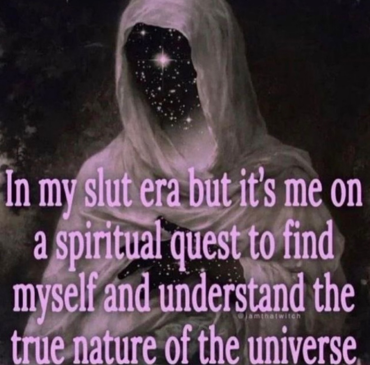 relationship memes and tweets - - photo caption - In my slut era but it's me on a spiritual quest to find myself and understand the true nature of the universe