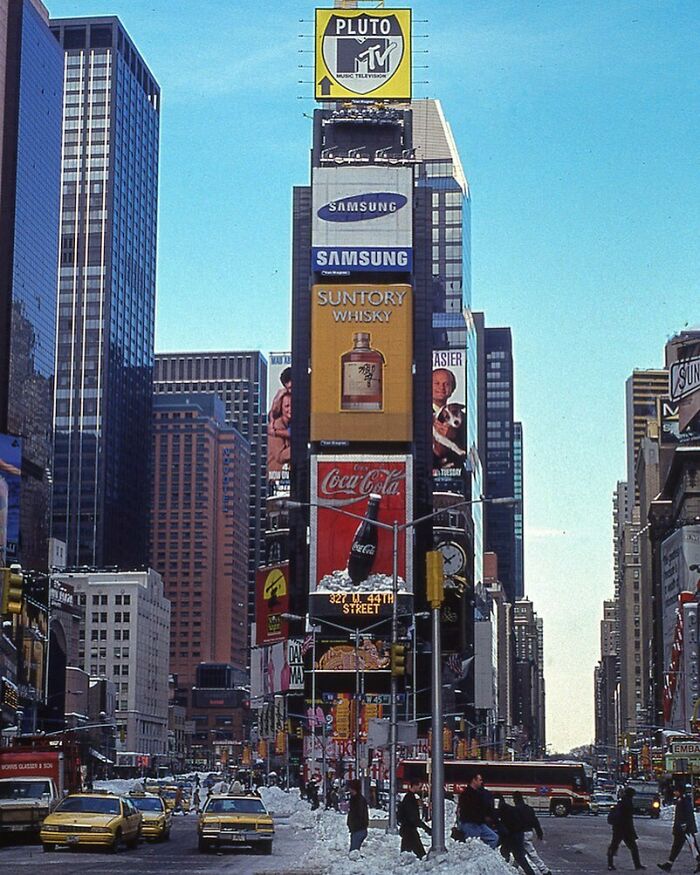 A shot of the billboards in Time Square in 1994